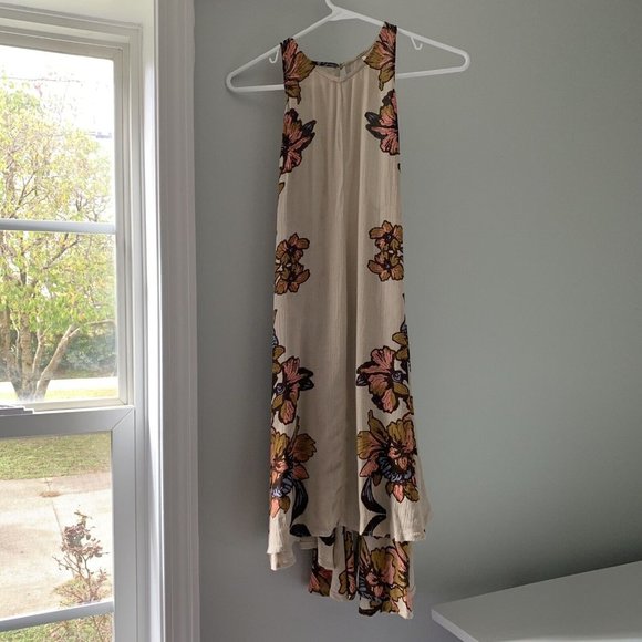Free People Dresses & Skirts - Free People Women'd Halter Neck Tunic Dress Brown Pink Floral Tie Up Size Small